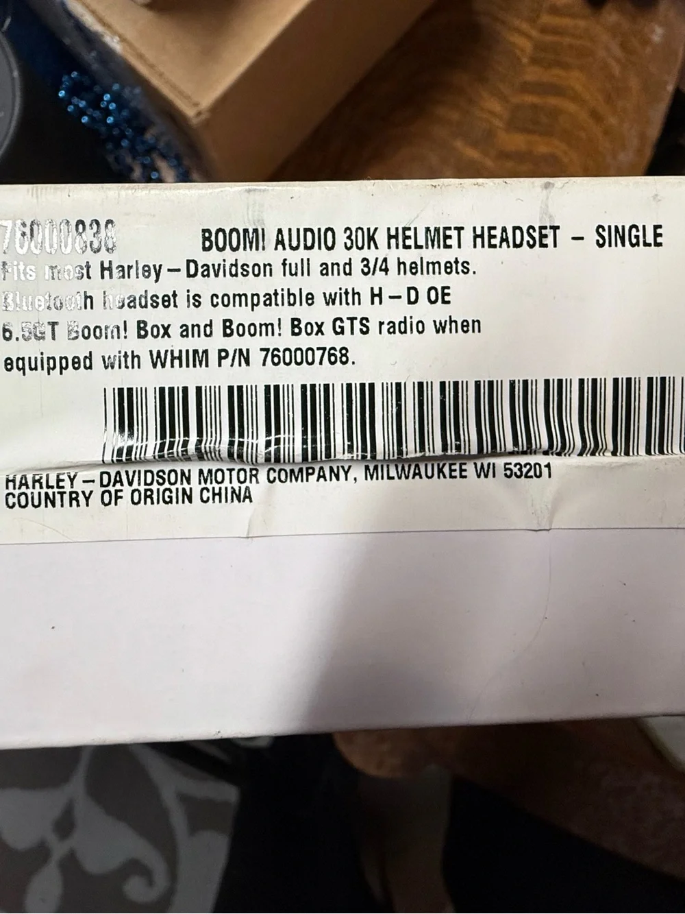 Harley-Davidson white and black Boom! Audio 30K Helmet Headset Box Label